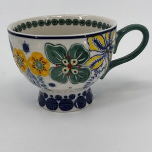 Anthropologie Floral Posies Pedestal Mug Cup Footed Ceramic Boho Cup